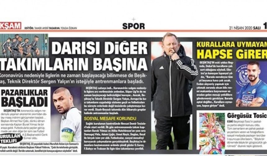 Gazetelerde günün Beşiktaş manşetleri (21 Nisan 2020)