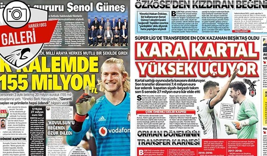 Gazetelerde Beşiktaş manşetleri (05.09.2018)