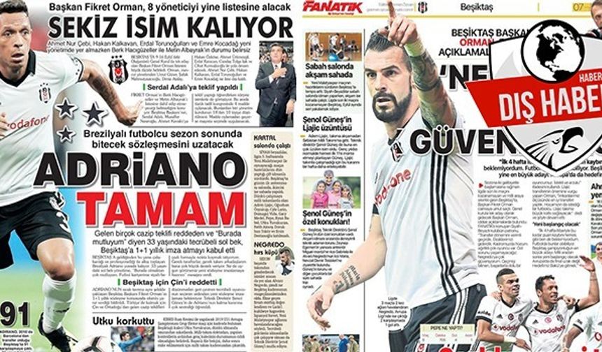 Gazetelerde Beşiktaş manşetleri (07.09.2018)