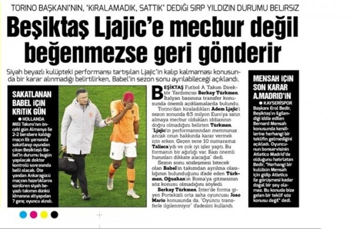 Gazetelerde günün Beşiktaş manşetleri (21.11.2018)